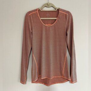 Athleta Long Sleeve Knit Athletic Top Orange and Blue Stripe, size Small
